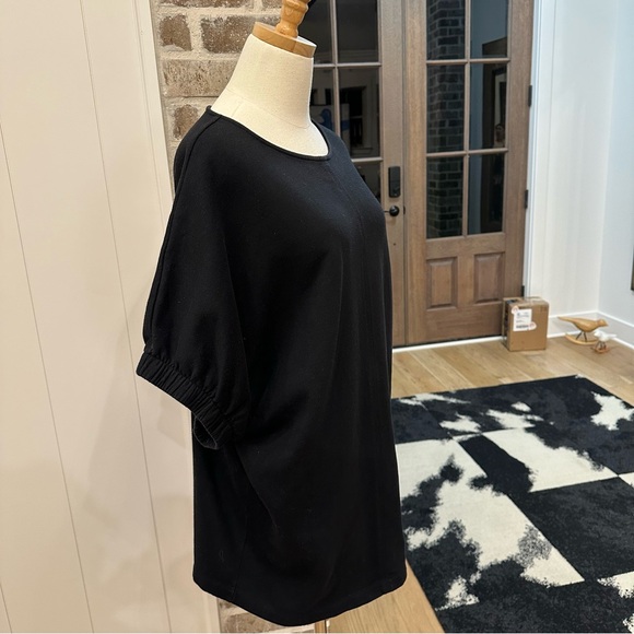 KENZIE Ballet Neck Cotton Mini Dress in Black with Gathered 1/2 Sleeve Detail —M - Picture 5 of 5